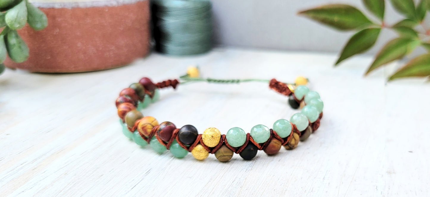 Picasso Jasper and Green Aventurine Dual Row Beaded Bracelet