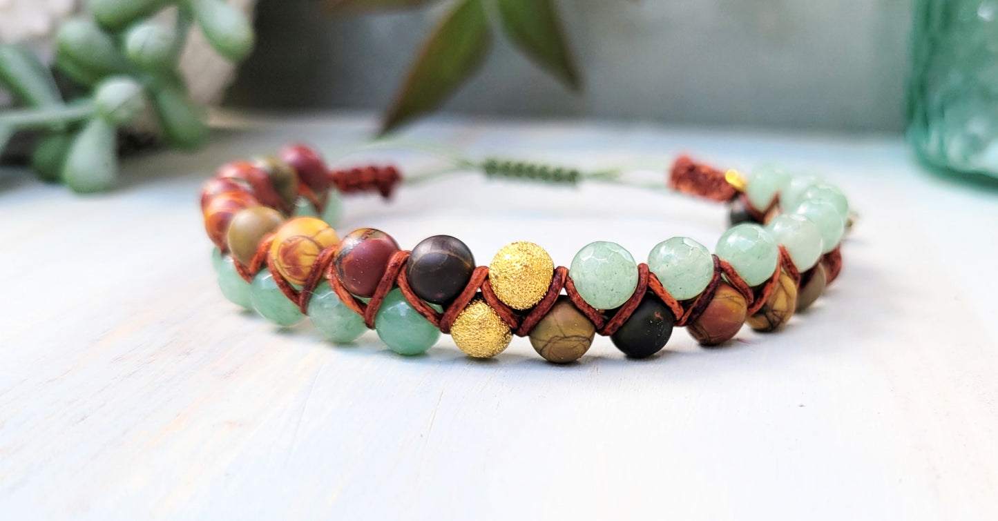 Picasso Jasper and Green Aventurine Dual Row Beaded Bracelet