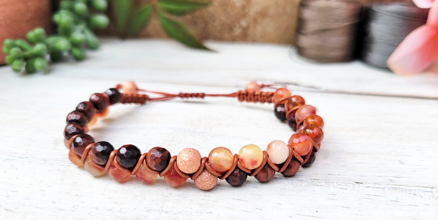 Tiger's Eye and Carnelian Dual Row Beaded Bracelet