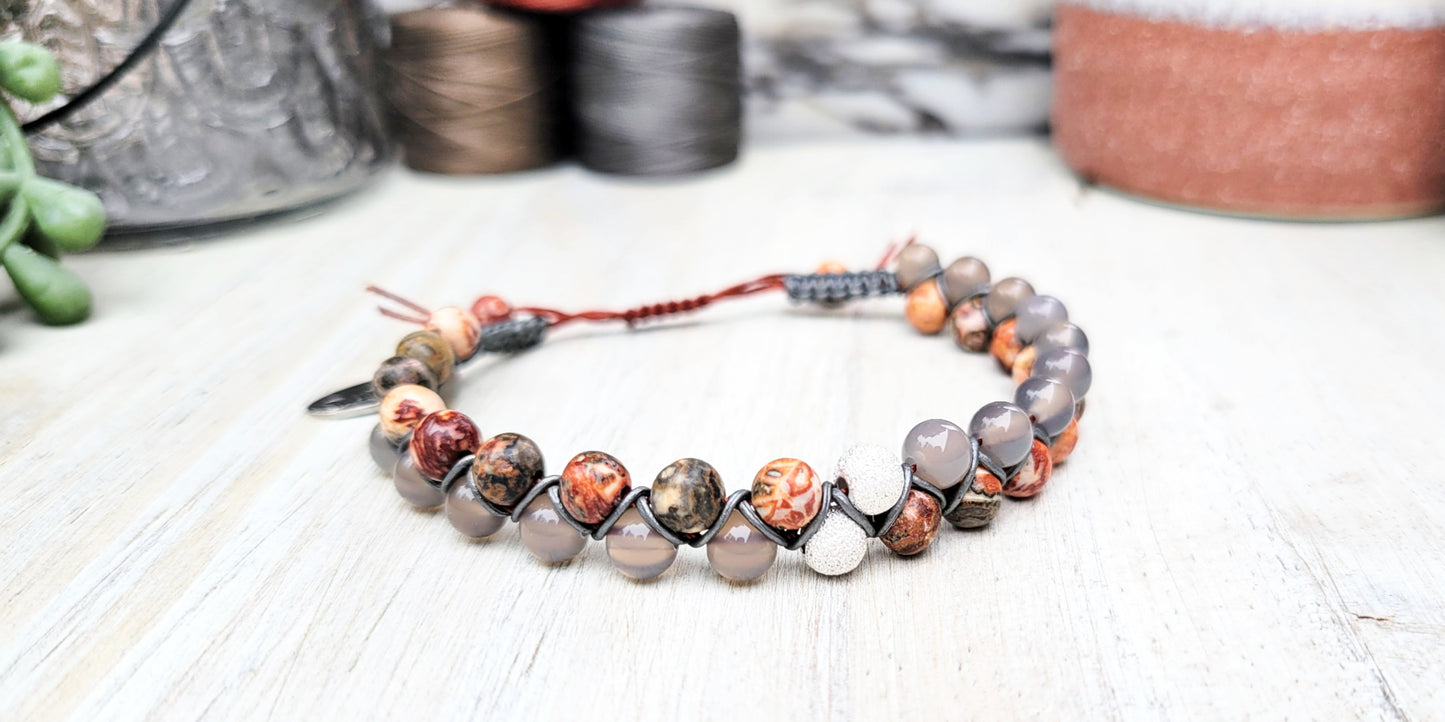 Leopard Jasper and Quartz Dual Row Beaded Bracelet