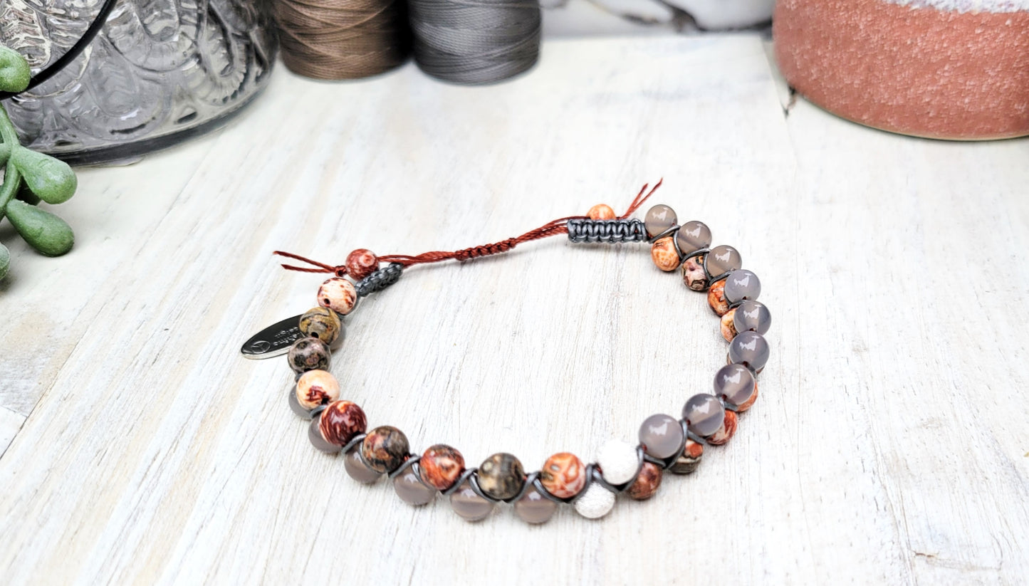 Leopard Jasper and Quartz Dual Row Beaded Bracelet