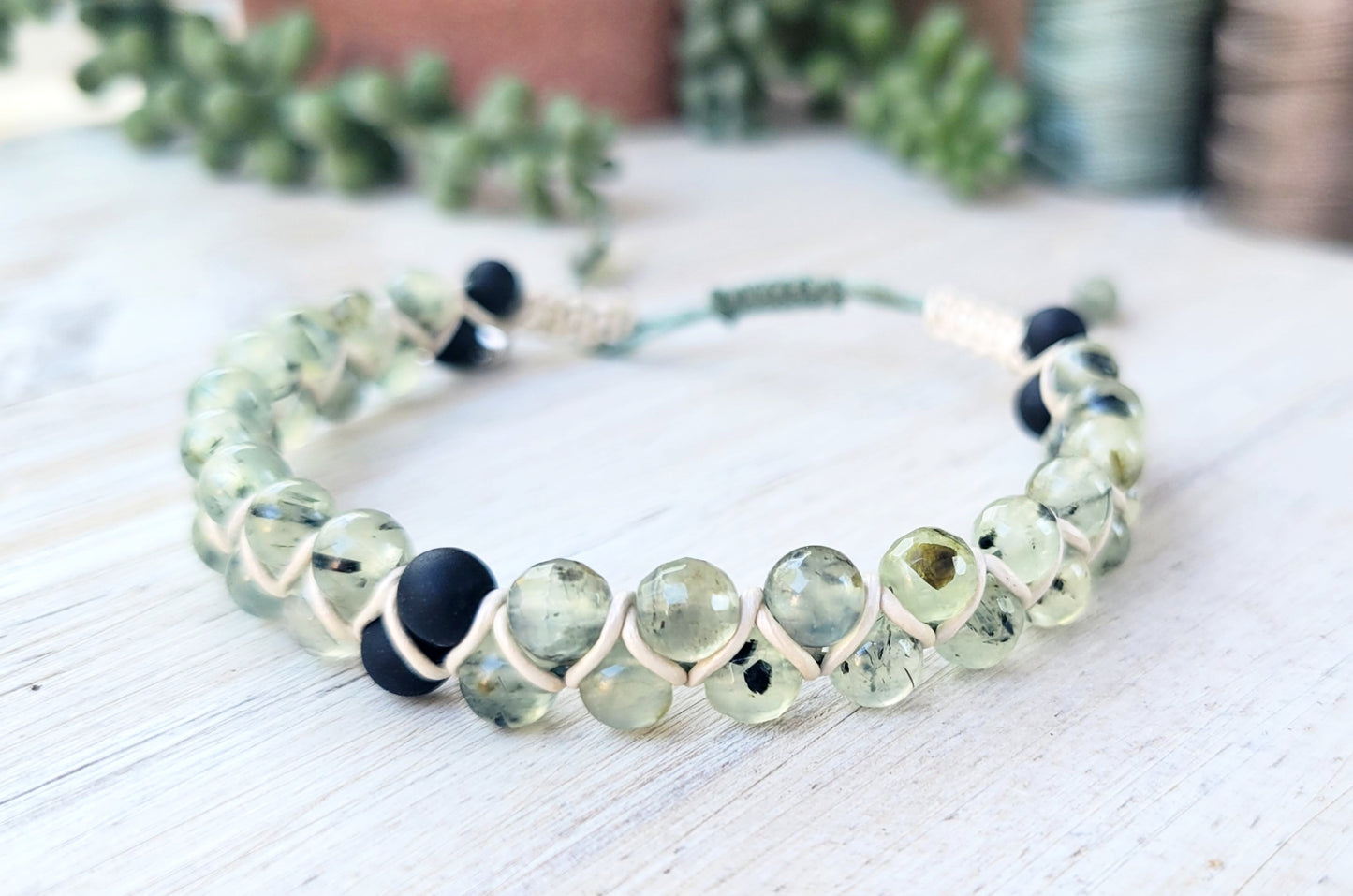 Prehnite Dual Row Beaded Bracelet